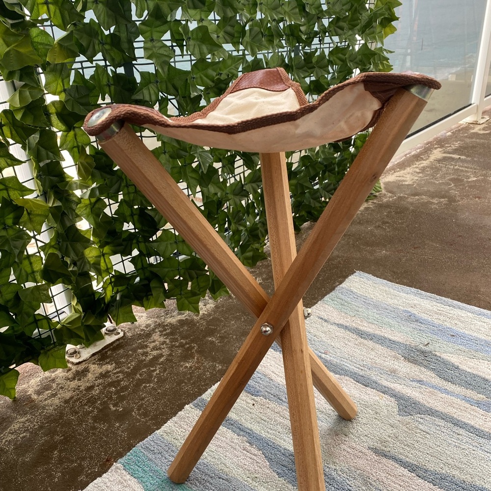 Brown and Cream Folding Stool